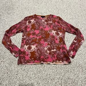 J Crew Margot Sweater Vintage Paisley L Preppy Merino Wool Casual Classic